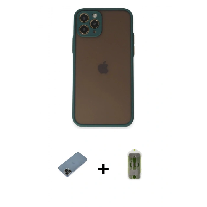 MARSİLYAN™- iPhone 11 Pro Kılıf Ahenk Çizgi Serisi - Siyah Joko Magic 5D Hayalet Cam + Shine Kamera Lens Koruma Cam - SH