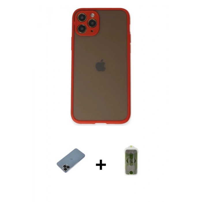 MARSİLYAN™- iPhone 11 Pro Kılıf Ahenk Çizgi Serisi - Siyah Joko Magic 5D Hayalet Cam + Shine Kamera Lens Koruma Cam - SH