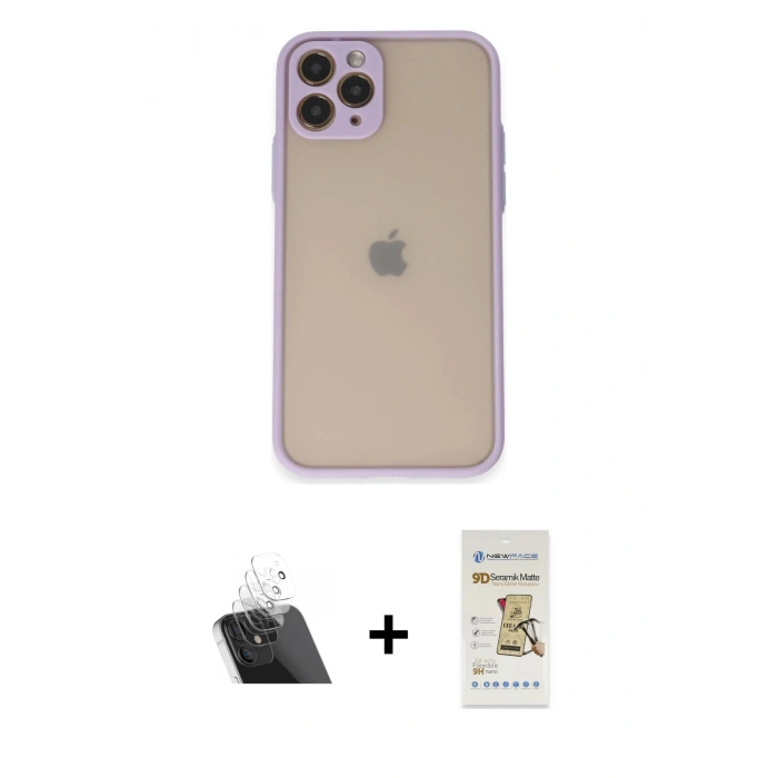 MARSİLYAN™- iPhone 11 Pro Kılıf Ahenk Çizgi Serisi - Siyah Mat Seramik Nano Ekran Koruyucu + Kamera Lens Koruma Cam - SF