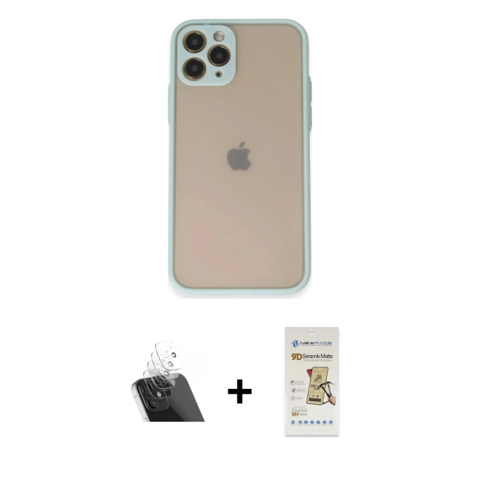 MARSİLYAN™- iPhone 11 Pro Kılıf Ahenk Çizgi Serisi - Siyah Mat Seramik Nano Ekran Koruyucu + Kamera Lens Koruma Cam - SF