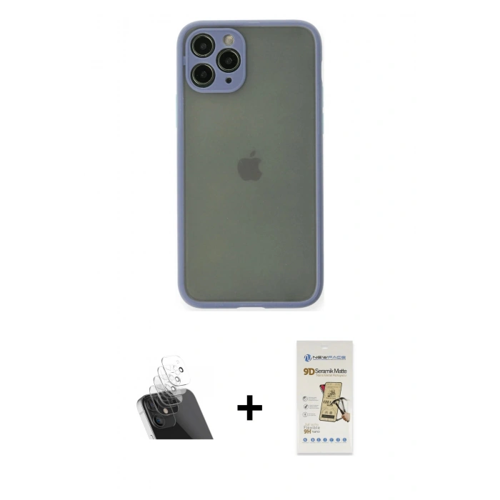 MARSİLYAN™- iPhone 11 Pro Kılıf Ahenk Çizgi Serisi - Siyah Mat Seramik Nano Ekran Koruyucu + Kamera Lens Koruma Cam - SF