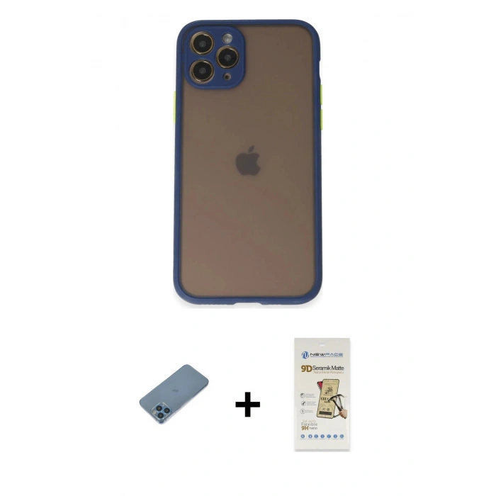 MARSİLYAN™- iPhone 11 Pro Kılıf Ahenk Çizgi Serisi - Siyah Mat Seramik Nano Ekran Koruyucu + Shine Kamera Lens Koruma Cam - MI