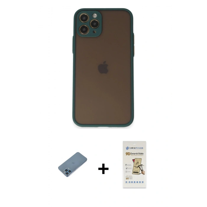 MARSİLYAN™- iPhone 11 Pro Kılıf Ahenk Çizgi Serisi - Siyah Mat Seramik Nano Ekran Koruyucu + Shine Kamera Lens Koruma Cam - MI