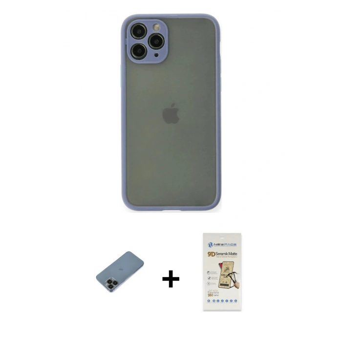 MARSİLYAN™- iPhone 11 Pro Kılıf Ahenk Çizgi Serisi - Siyah Mat Seramik Nano Ekran Koruyucu + Shine Kamera Lens Koruma Cam - SH