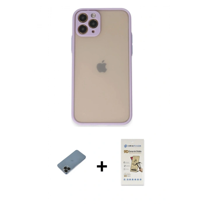 MARSİLYAN™- iPhone 11 Pro Kılıf Ahenk Çizgi Serisi - Siyah Mat Seramik Nano Ekran Koruyucu + Shine Kamera Lens Koruma Cam - SH