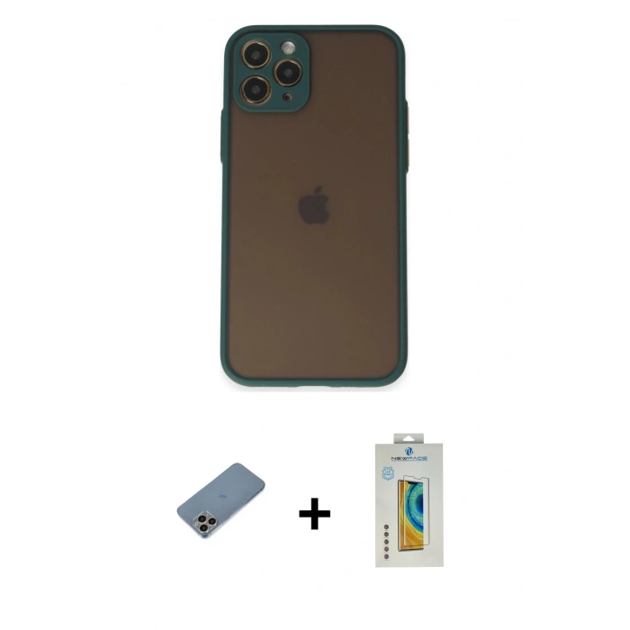 MARSİLYAN™- iPhone 11 Pro Kılıf Ahenk Çizgi Serisi - Siyah Polymer Nano Ekran Koruyucu + Shine Kamera Lens Koruma Cam - GI