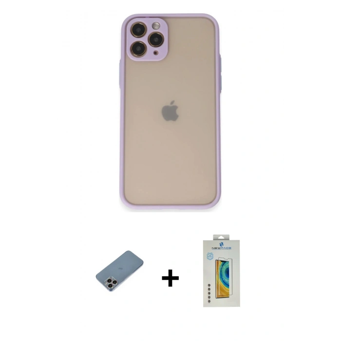 MARSİLYAN™- iPhone 11 Pro Kılıf Ahenk Çizgi Serisi - Siyah Polymer Nano Ekran Koruyucu + Shine Kamera Lens Koruma Cam - GI