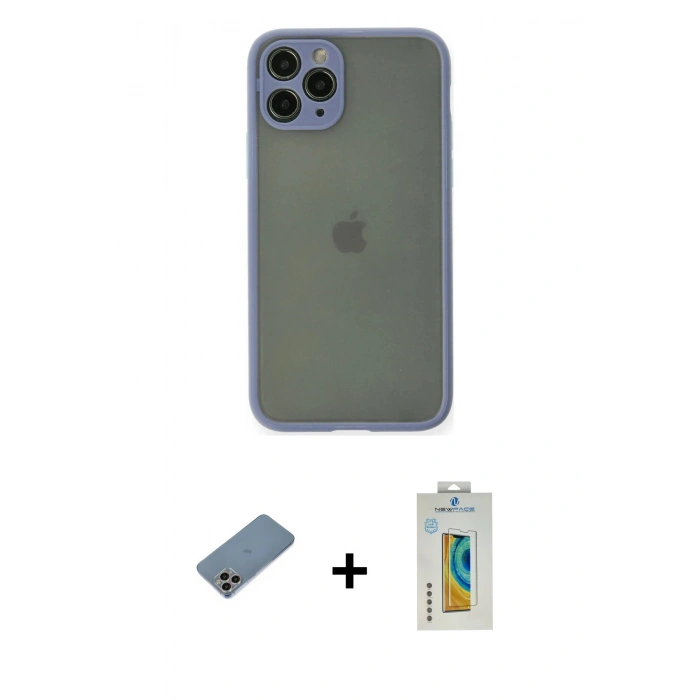 MARSİLYAN™- iPhone 11 Pro Kılıf Ahenk Çizgi Serisi - Siyah Polymer Nano Ekran Koruyucu + Shine Kamera Lens Koruma Cam - GI