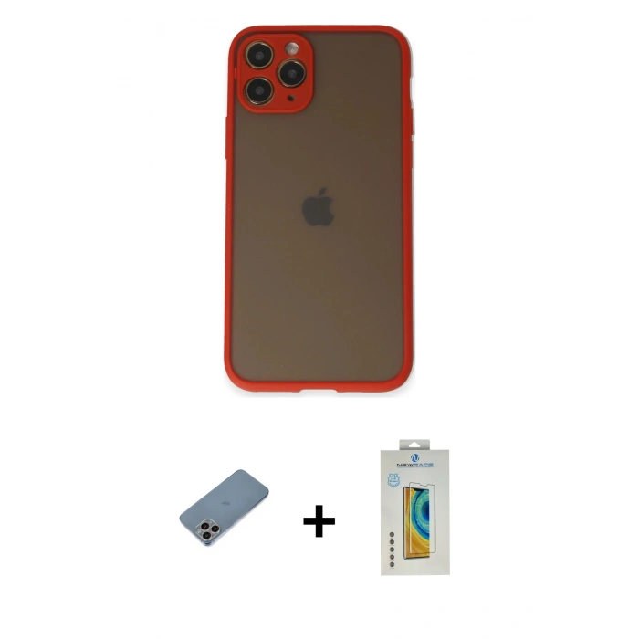 MARSİLYAN™- iPhone 11 Pro Kılıf Ahenk Çizgi Serisi - Siyah Polymer Nano Ekran Koruyucu + Shine Kamera Lens Koruma Cam - GI