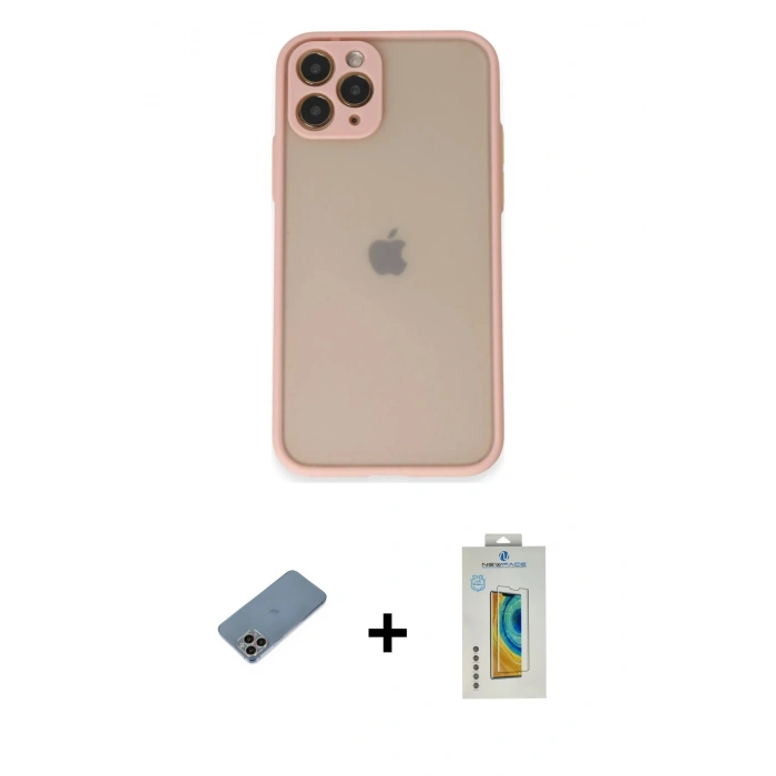 MARSİLYAN™- iPhone 11 Pro Kılıf Ahenk Çizgi Serisi - Siyah Polymer Nano Ekran Koruyucu + Shine Kamera Lens Koruma Cam - GI