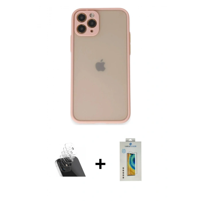 MARSİLYAN™- iPhone 11 Pro Kılıf Ahenk Çizgi Serisi - Siyah Polymer Nano Ekran Koruyucu + Kamera Lens Koruma Cam - SF
