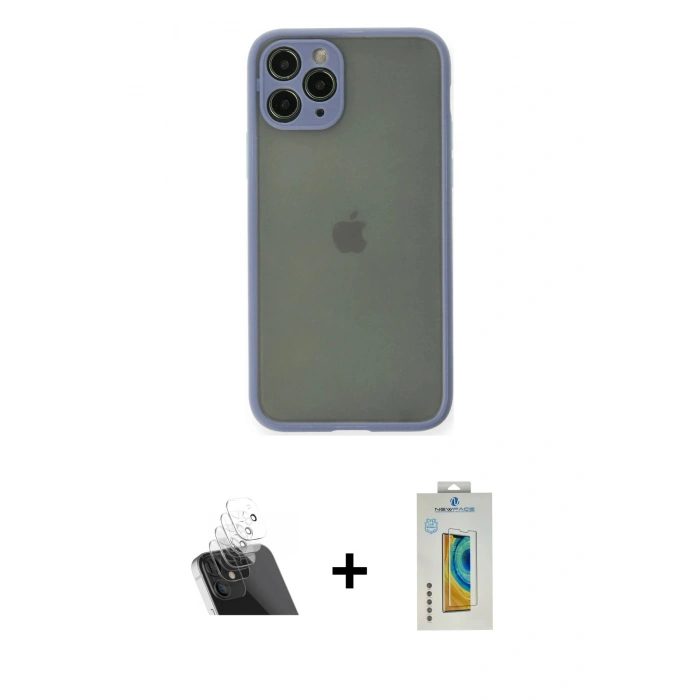 MARSİLYAN™- iPhone 11 Pro Kılıf Ahenk Çizgi Serisi - Siyah Polymer Nano Ekran Koruyucu + Kamera Lens Koruma Cam - SF