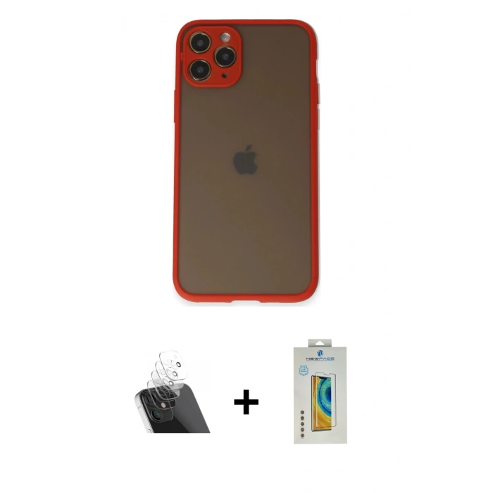 MARSİLYAN™- iPhone 11 Pro Kılıf Ahenk Çizgi Serisi - Siyah Polymer Nano Ekran Koruyucu + Kamera Lens Koruma Cam - SF