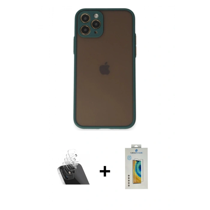 MARSİLYAN™- iPhone 11 Pro Kılıf Ahenk Çizgi Serisi - Siyah Polymer Nano Ekran Koruyucu + Kamera Lens Koruma Cam - SF