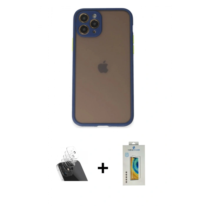 MARSİLYAN™- iPhone 11 Pro Kılıf Ahenk Çizgi Serisi - Siyah Polymer Nano Ekran Koruyucu + Kamera Lens Koruma Cam - SF