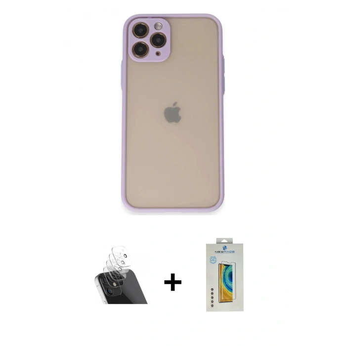 MARSİLYAN™- iPhone 11 Pro Kılıf Ahenk Çizgi Serisi - Siyah Polymer Nano Ekran Koruyucu + Kamera Lens Koruma Cam - SF