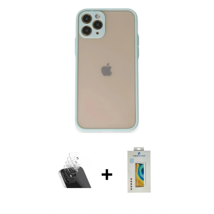 MARSİLYAN™- iPhone 11 Pro Kılıf Ahenk Çizgi Serisi - Siyah Polymer Nano Ekran Koruyucu + Kamera Lens Koruma Cam - SF