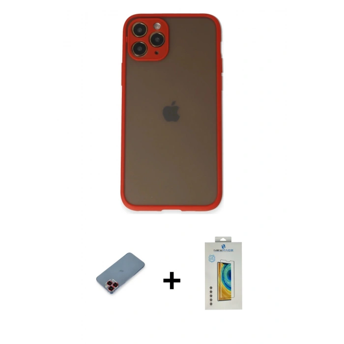 MARSİLYAN™- iPhone 11 Pro Kılıf Ahenk Çizgi Serisi - Siyah Polymer Nano Ekran Koruyucu + Metal Kamera Lens Koruma Cam - KI