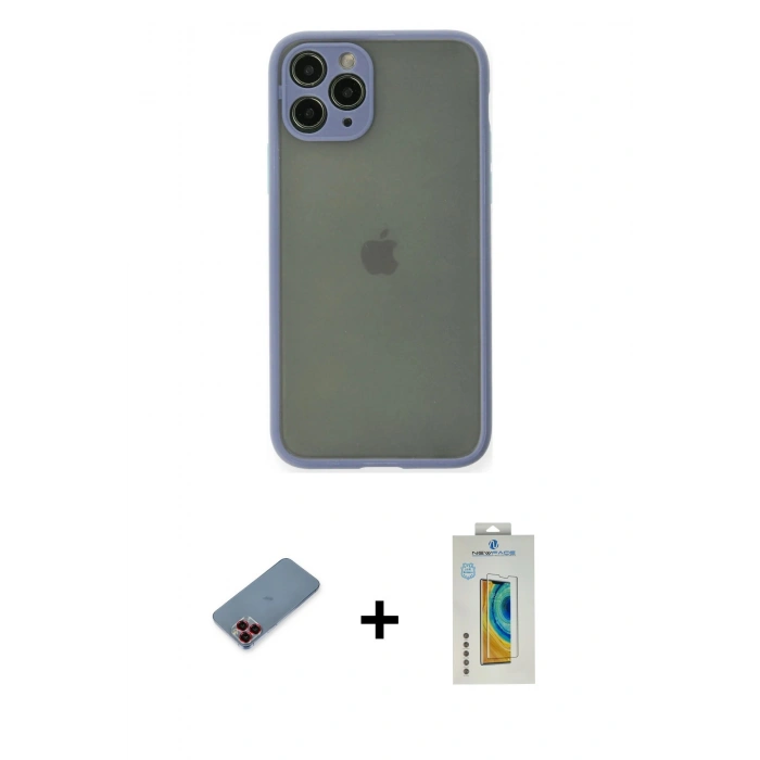 MARSİLYAN™- iPhone 11 Pro Kılıf Ahenk Çizgi Serisi - Siyah Polymer Nano Ekran Koruyucu + Metal Kamera Lens Koruma Cam - KI