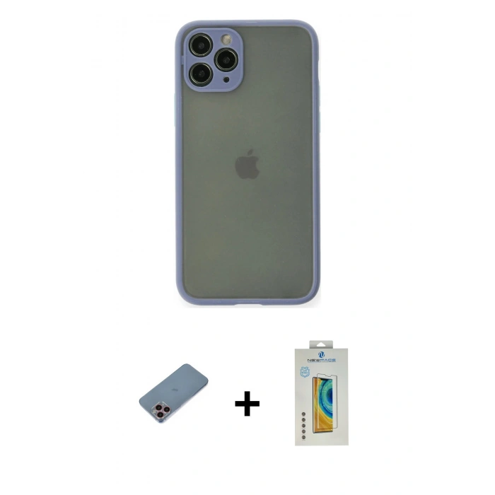 MARSİLYAN™- iPhone 11 Pro Kılıf Ahenk Çizgi Serisi - Siyah Polymer Nano Ekran Koruyucu + Shine Kamera Lens Koruma Cam - PE