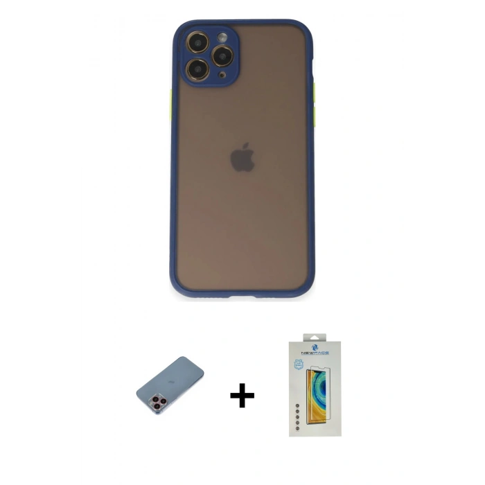 MARSİLYAN™- iPhone 11 Pro Kılıf Ahenk Çizgi Serisi - Siyah Polymer Nano Ekran Koruyucu + Shine Kamera Lens Koruma Cam - PE