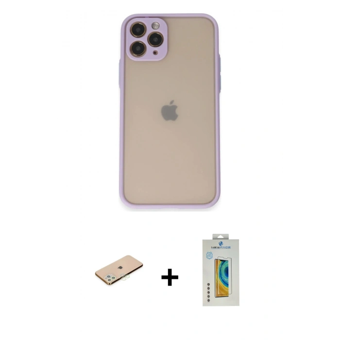 MARSİLYAN™- iPhone 11 Pro Kılıf Ahenk Çizgi Serisi - Siyah Polymer Nano Ekran Koruyucu + Renkli Kamera Lens Koruma Cam - YL