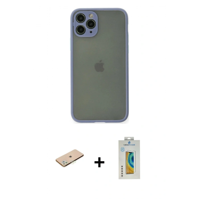 MARSİLYAN™- iPhone 11 Pro Kılıf Ahenk Çizgi Serisi - Siyah Polymer Nano Ekran Koruyucu + Renkli Kamera Lens Koruma Cam - YL