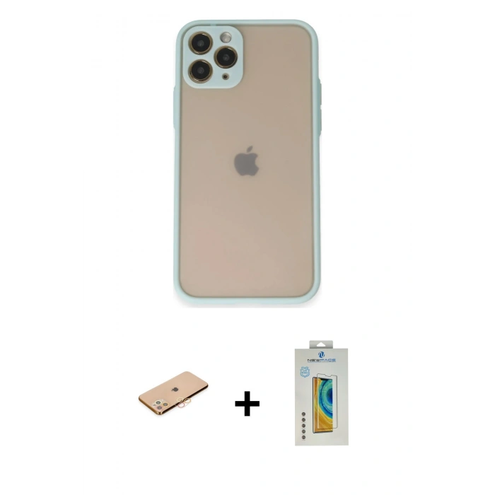 MARSİLYAN™- iPhone 11 Pro Kılıf Ahenk Çizgi Serisi - Siyah Polymer Nano Ekran Koruyucu + Renkli Kamera Lens Koruma Cam - TU