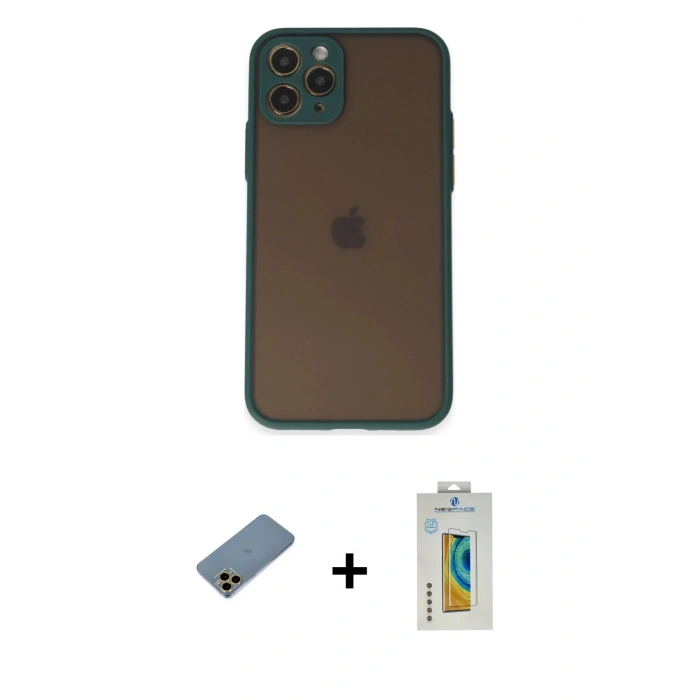 MARSİLYAN™- iPhone 11 Pro Kılıf Ahenk Çizgi Serisi - Siyah Polymer Nano Ekran Koruyucu + Shine Kamera Lens Koruma Cam - GD