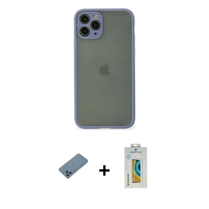MARSİLYAN™- iPhone 11 Pro Kılıf Ahenk Çizgi Serisi - Siyah Polymer Nano Ekran Koruyucu + Shine Kamera Lens Koruma Cam - MI
