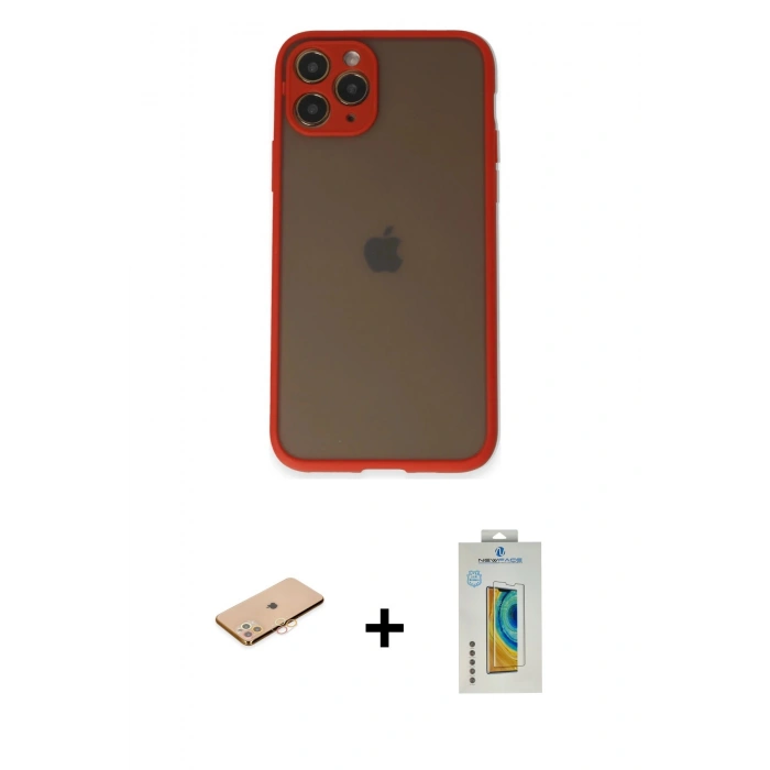 MARSİLYAN™- iPhone 11 Pro Kılıf Ahenk Çizgi Serisi - Siyah Polymer Nano Ekran Koruyucu + Renkli Kamera Lens Koruma Cam - TU