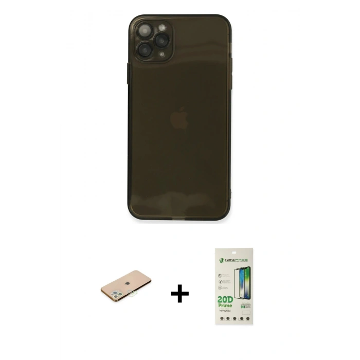 MARSİLYAN™- iPhone 11 Pro Kılıf Ahenk Doku - Siyah 20D Premium Cam Ekran Koruyucu + Renkli Kamera Lens Koruma Cam - YL