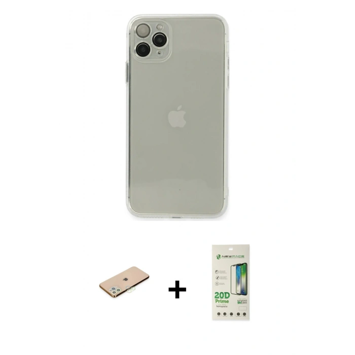 MARSİLYAN™- iPhone 11 Pro Kılıf Ahenk Doku - Siyah 20D Premium Cam Ekran Koruyucu + Renkli Kamera Lens Koruma Cam - YL