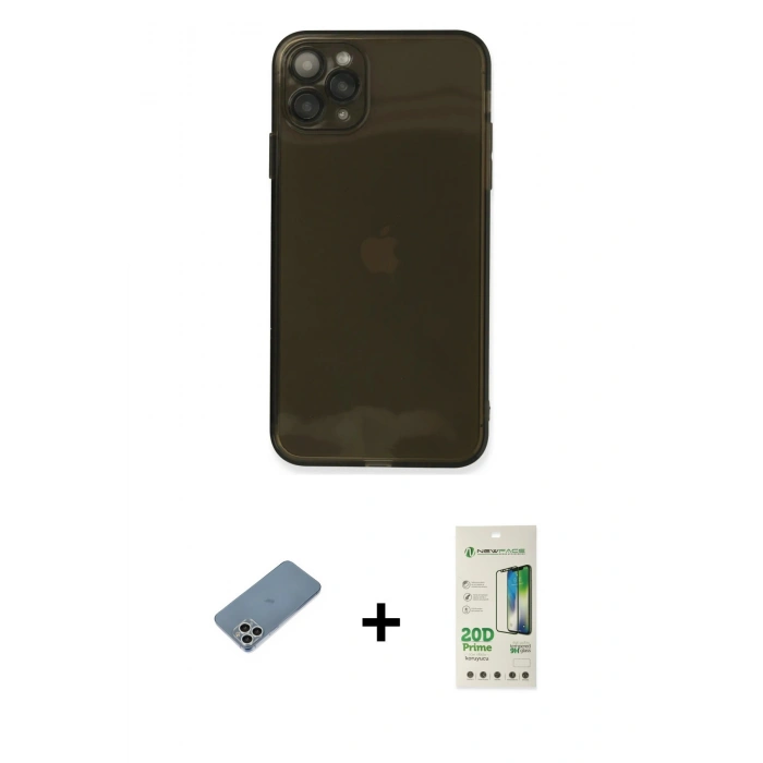 MARSİLYAN™- iPhone 11 Pro Kılıf Ahenk Doku - Siyah 20D Premium Cam Ekran Koruyucu + Shine Kamera Lens Koruma Cam - GS