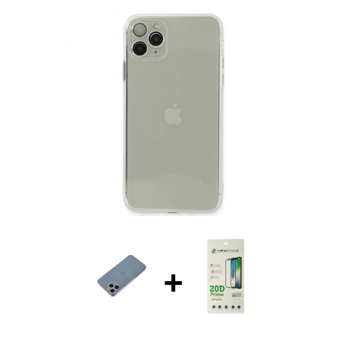 MARSİLYAN™- iPhone 11 Pro Kılıf Ahenk Doku - Siyah 20D Premium Cam Ekran Koruyucu + Shine Kamera Lens Koruma Cam - SABE