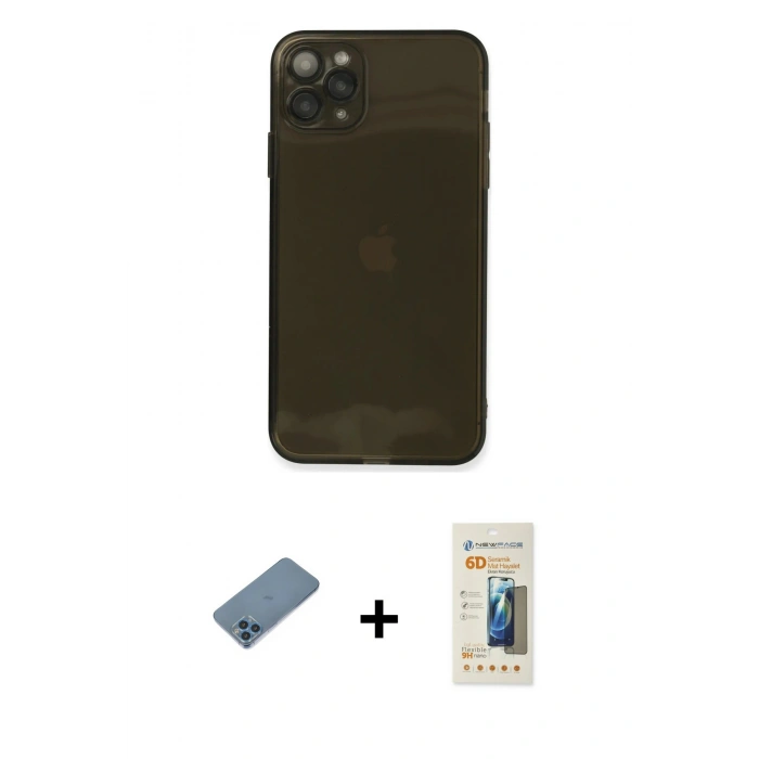 MARSİLYAN™- iPhone 11 Pro Kılıf Ahenk Doku - Siyah 6D Mat Seramik Hayalet Nano Ekran Koruyucu + Shine Kamera Lens Koruma Cam - MI