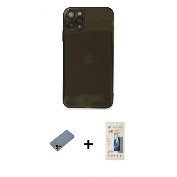 MARSİLYAN™- iPhone 11 Pro Kılıf Ahenk Doku - Siyah 6D Mat Seramik Hayalet Nano Ekran Koruyucu + Shine Kamera Lens Koruma Cam - GD