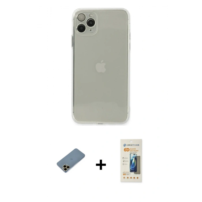 MARSİLYAN™- iPhone 11 Pro Kılıf Ahenk Doku - Siyah 6D Mat Seramik Hayalet Nano Ekran Koruyucu + Shine Kamera Lens Koruma Cam - GD