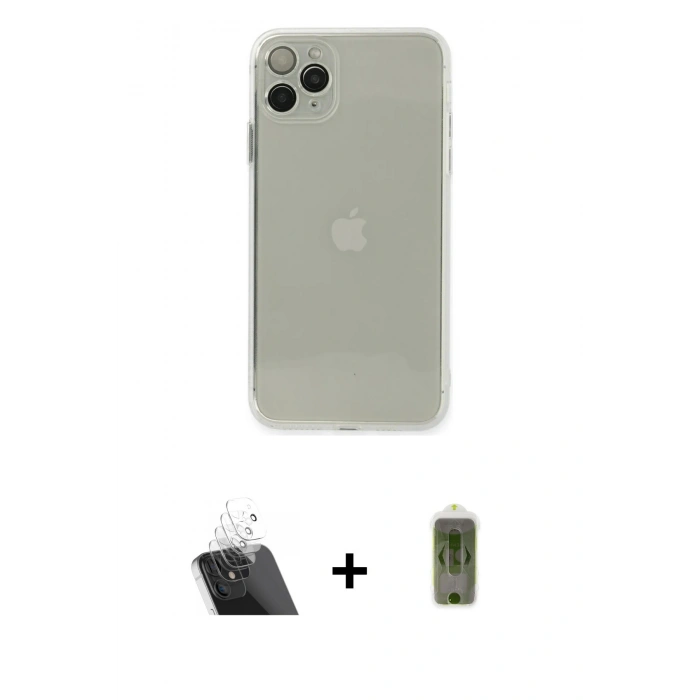 MARSİLYAN™- iPhone 11 Pro Kılıf Ahenk Doku - Siyah Joko Magic 5D Hayalet Cam + Kamera Lens Koruma Cam - SF