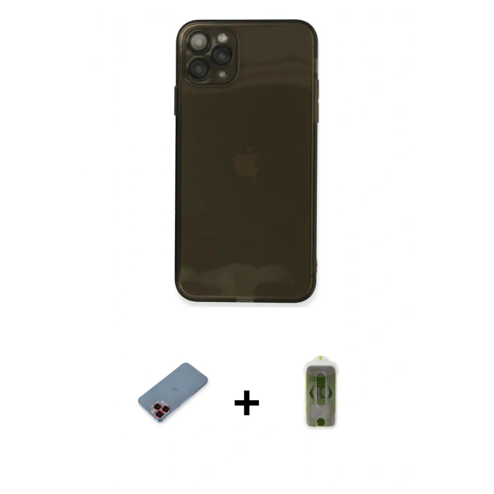 MARSİLYAN™- iPhone 11 Pro Kılıf Ahenk Doku - Siyah Joko Magic 5D Hayalet Cam + Metal Kamera Lens Koruma Cam - KI