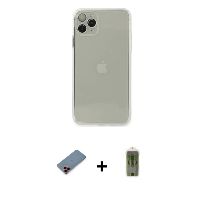 MARSİLYAN™- iPhone 11 Pro Kılıf Ahenk Doku - Siyah Joko Magic 5D Hayalet Cam + Metal Kamera Lens Koruma Cam - KI