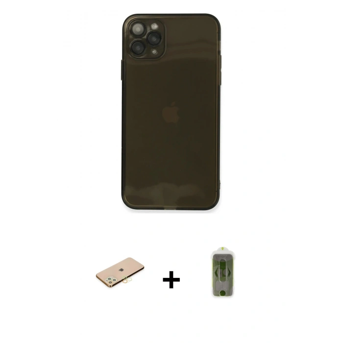 MARSİLYAN™- iPhone 11 Pro Kılıf Ahenk Doku - Siyah Joko Magic 5D Hayalet Cam + Renkli Kamera Lens Koruma Cam - SI