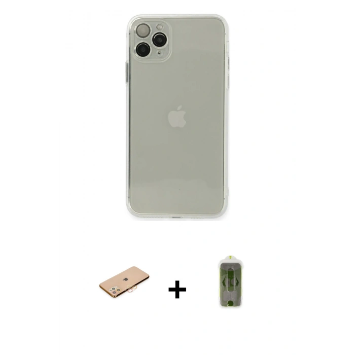 MARSİLYAN™- iPhone 11 Pro Kılıf Ahenk Doku - Siyah Joko Magic 5D Hayalet Cam + Renkli Kamera Lens Koruma Cam - TU