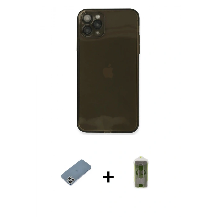 MARSİLYAN™- iPhone 11 Pro Kılıf Ahenk Doku - Siyah Joko Magic 5D Hayalet Cam + Shine Kamera Lens Koruma Cam - GS