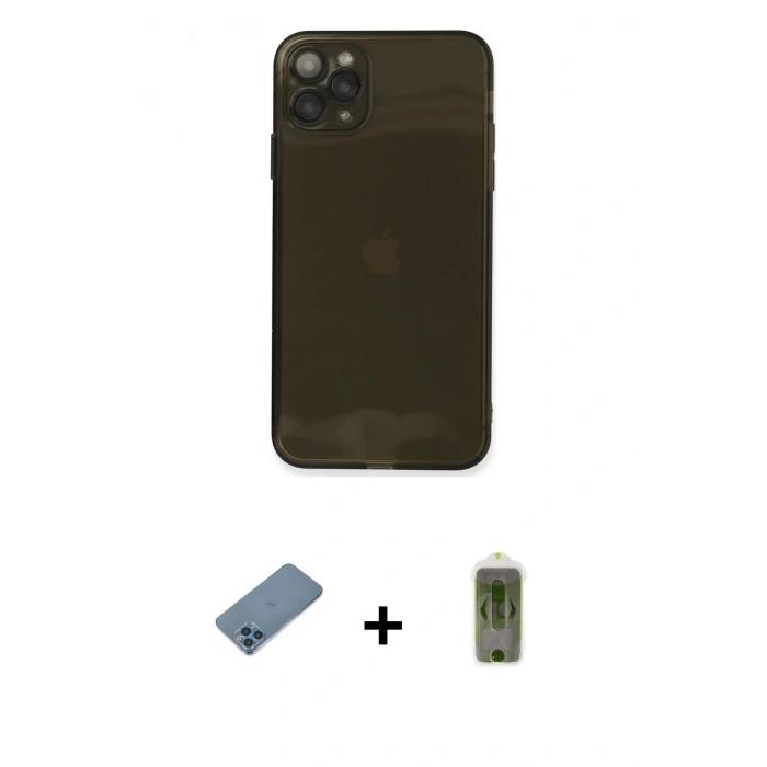 MARSİLYAN™- iPhone 11 Pro Kılıf Ahenk Doku - Siyah Joko Magic 5D Hayalet Cam + Shine Kamera Lens Koruma Cam - MI