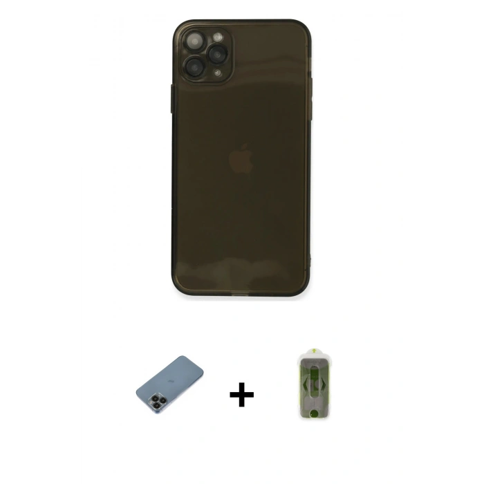 MARSİLYAN™- iPhone 11 Pro Kılıf Ahenk Doku - Siyah Joko Magic 5D Hayalet Cam + Shine Kamera Lens Koruma Cam - SH