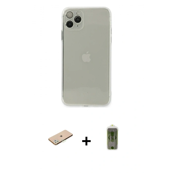 MARSİLYAN™- iPhone 11 Pro Kılıf Ahenk Doku - Siyah Joko Magic 5D Hayalet Cam + Renkli Kamera Lens Koruma Cam - YL