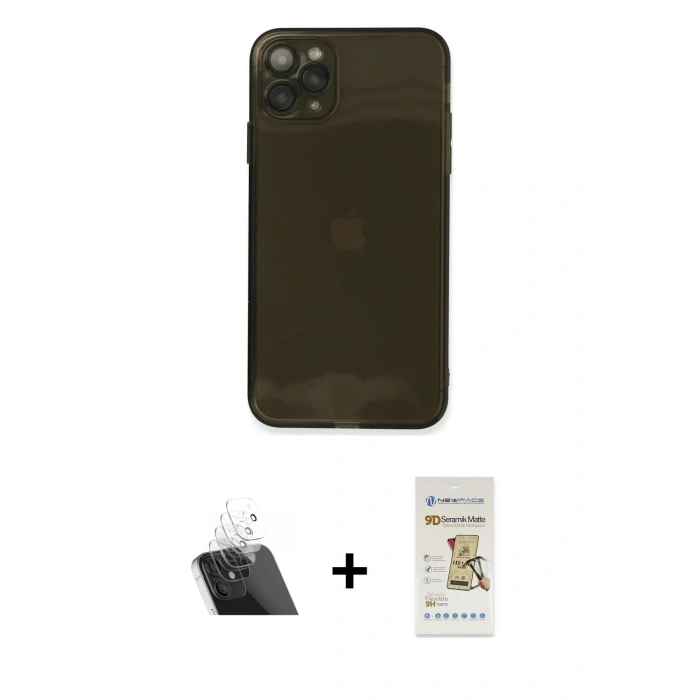 MARSİLYAN™- iPhone 11 Pro Kılıf Ahenk Doku - Siyah Mat Seramik Nano Ekran Koruyucu + Kamera Lens Koruma Cam - SF