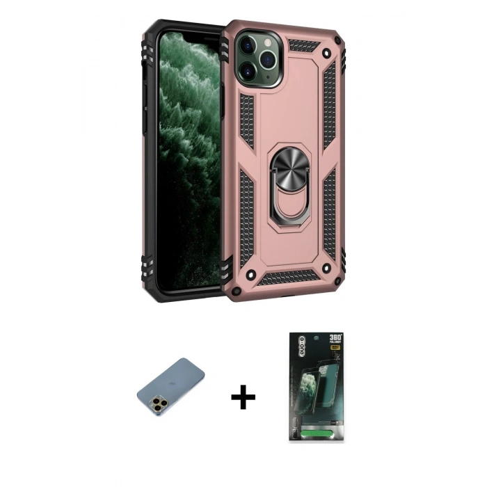 MARSİLYAN™- iPhone 11 Pro Kılıf Ahenk Klasik Koleksiyonu - Şeffaf 360 Full Body Arka Koruyucu + Shine Kamera Lens Koruma Cam - GD