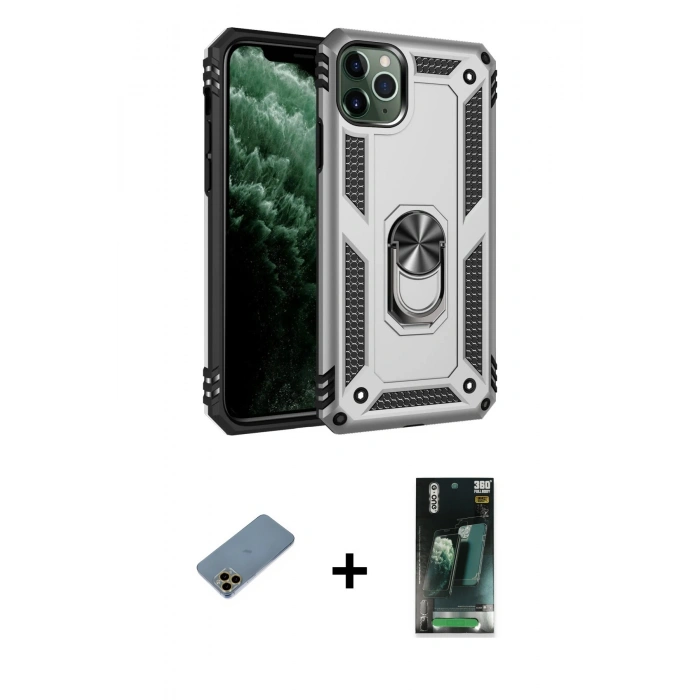 MARSİLYAN™- iPhone 11 Pro Kılıf Ahenk Klasik Koleksiyonu - Şeffaf 360 Full Body Arka Koruyucu + Shine Kamera Lens Koruma Cam - GD